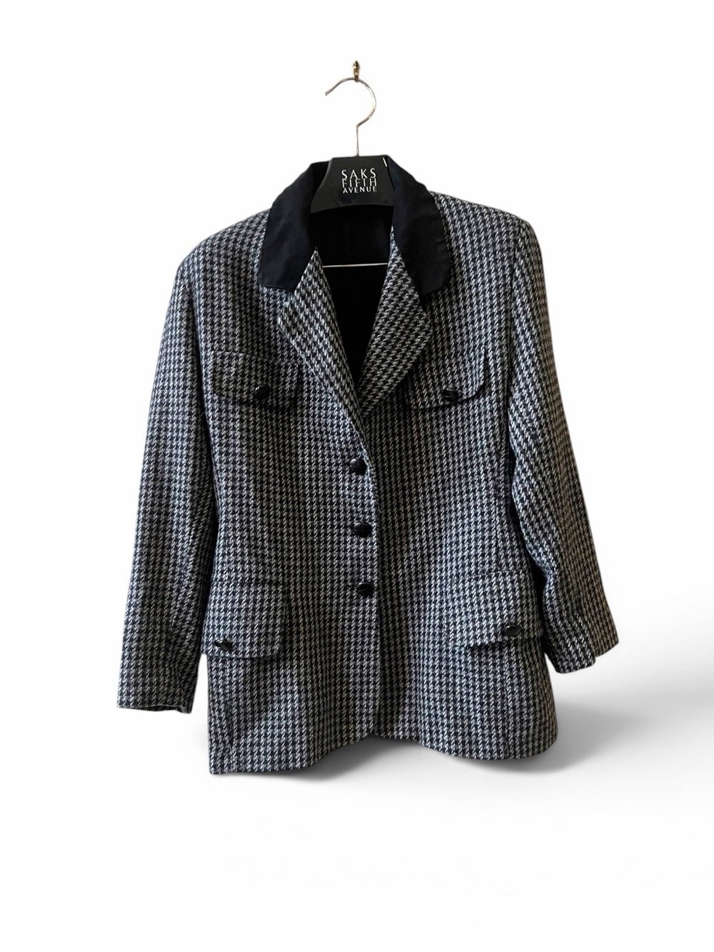Westerfid Houndstooth Blazer
Sz M Black White 4 Suede Collar Academia Vtg Wool